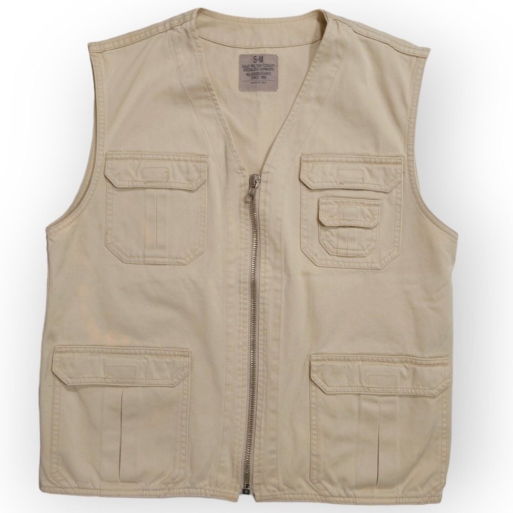 Sisley Military Concept Mens M Utility Vest Multi Pocket Beige Italy Hiking Vest